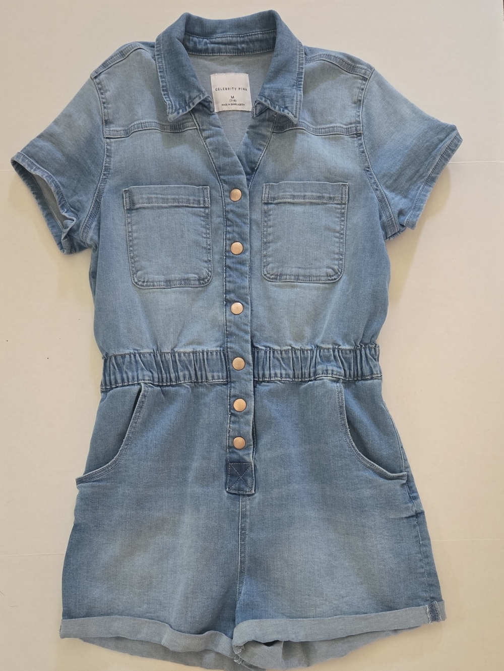 CELEBRITY PINK Light Wash Denim Short Sleeve Romper
